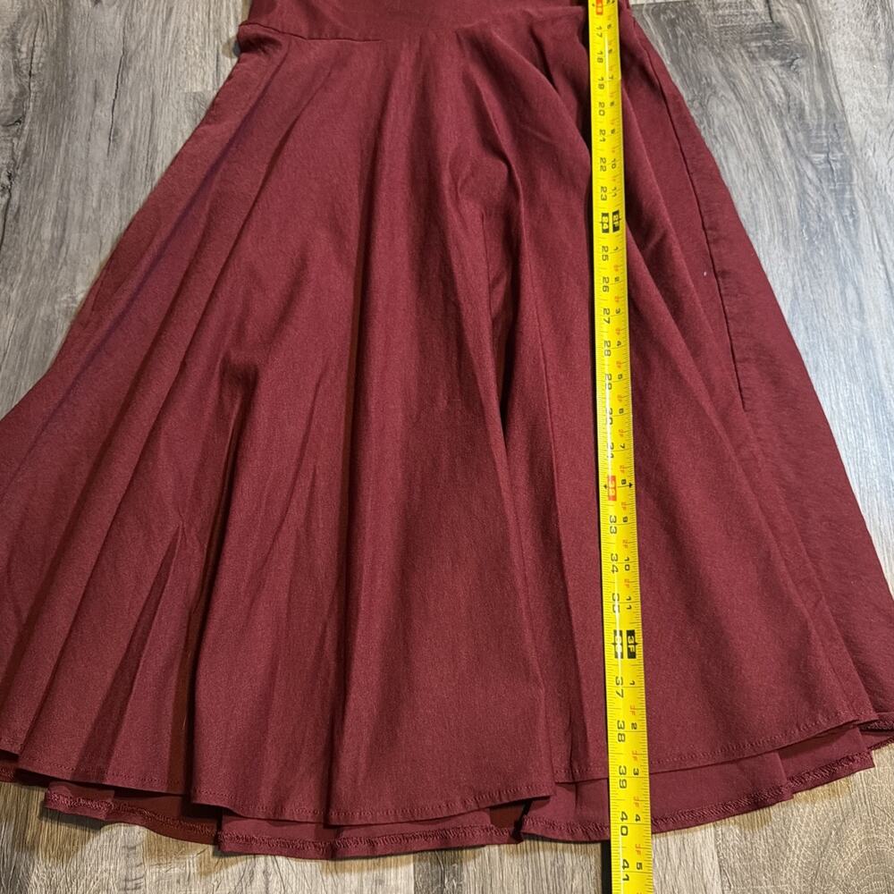 NWT Unique Vintage Burgundy Fit & Flare Dress Retro Pinup Swing Midi Sz L 10/12 - Picture 11 of 11